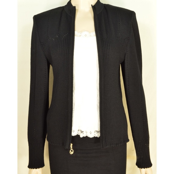 St John Sport Marie Gray jacket M black zipper fro - Picture 1 of 8
